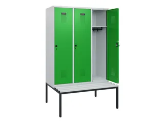 locker met bank,HxBxD 1950x1200x815mm,3vak,vak B 400mm,draaigrendel - 1