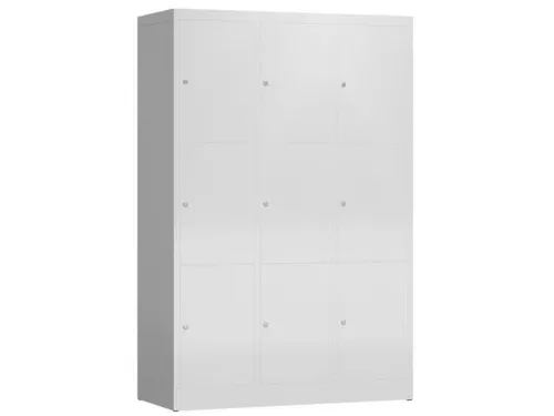 Lockerkast 1800x1185x500mm 3x3 vakken cilinderslot, sokkel, RAL7035