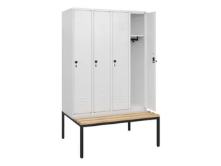 locker met bank,HxBxD 1950x1200x815mm,4vak,vak B 300mm,draaigrendel - 2