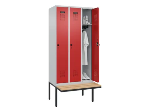 locker met bank,HxBxD 2120x900x815mm,3vak,vak B 300mm,draaigrendel