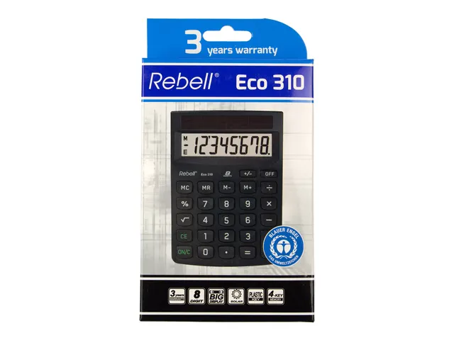 Calculatrice Rebell ECO 310 BX noir 8 digit Blaue Engel