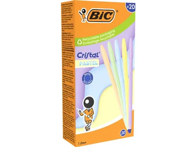 balpen Cristal Medium pastel doos van 20 stuks assorti