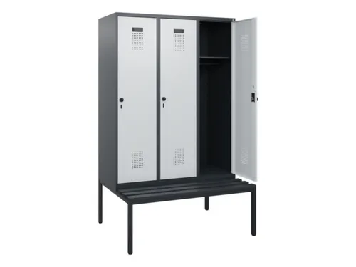 locker met bank,HxBxD 1950x1200x815mm,3vak,vak B 400mm,draaigrendel