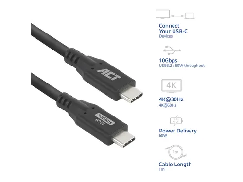 Kabel ACT USB-C 3.0 10Gbps 60W USB 1 meter