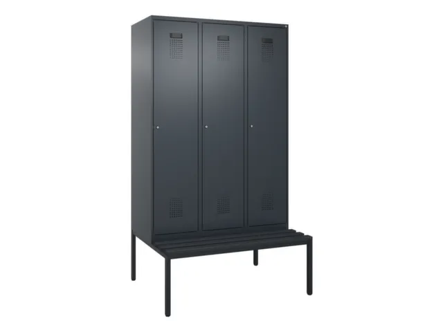 locker met bank,voor scheiding van kleding,HxBxD 2120x1200x815mm,3vak