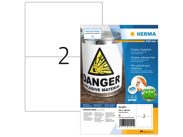 HERMA 9541 Weervast Outdoor folie-etiket A4 210x148mm Wit 80 stuks