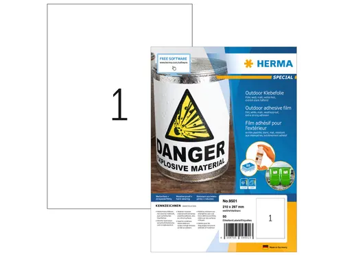 HERMA 9501 Weervaste Outdoor folie-etiketten A4 210x297mm Wit 50 stuks