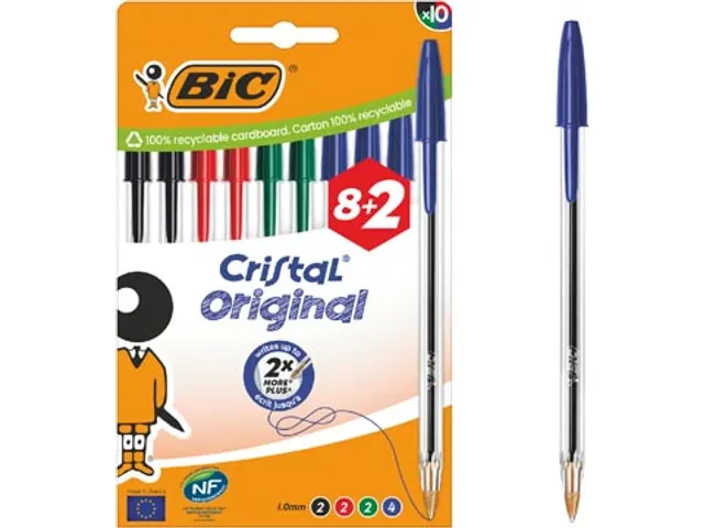 Cristal balpen medium assorti blister van 8 + 2 GRATIS
