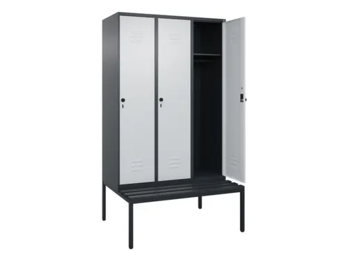 locker met bank,HxBxD 2120x1200x815mm,3vak,vak B 400mm,draaigrendel