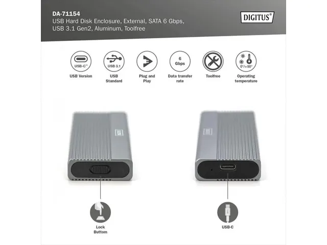 USB-behuizing voor harde schijf extern SATA 6Gbps USB 3.1 Gen2 Alu