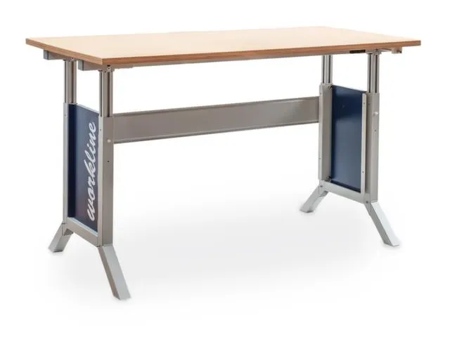 montagetafel,HxBxD 735-1100x1500x750mm,blad multiplex,RAL7035/RAL5013