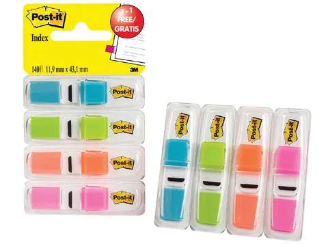 Indextabs 3M Post-it 6834 11.9mmx43.1mm helder 3+1 gratis assorti