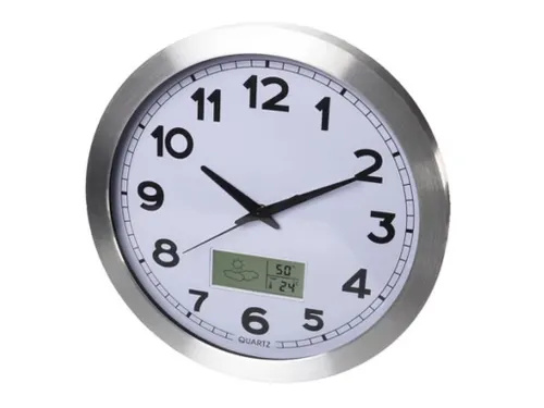 Aluminium Wandklok Lcd-display Thermometer Hygrometer & Weer 35.5cm