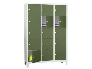 lockerkast,HxBxD 1850x1200x500mm,3x5vakken,RAL7035,front RAL6011 - 2
