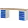 werkbank,HxBxD 890x2500x700mm,beukblad,draagverm. 750kg,2containers