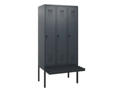locker met bank,HxBxD 1950x900x815mm,3vak,vak B 300mm,draaigrendel