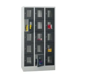 lockerkast,HxBxD 1850x900x500mm,3x5vakken,RAL7035,front RAL7016 - 2