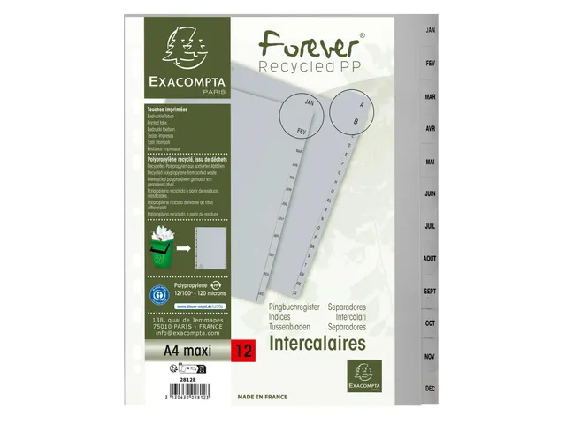 Bedrukte Tabbladen Grijs Polypropyleen jan-dec 12-Delig A4+ 23-Gaats