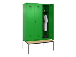 locker met bank,HxBxD 2120x1200x815mm,3vak,vak B 400mm,draaigrendel