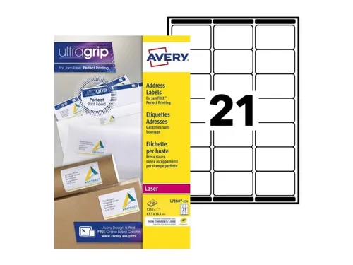 Etiket Avery L7160-250 63.5x38.1mm Wit 5250 Stuks