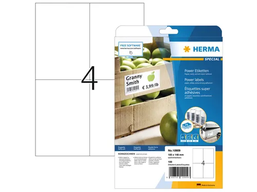 HERMA 10909 Power Etiketten A4 105x148mm Wit 100 stuks