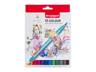 Duotip Bruynzeel Expression fineliner en brushpen assorti 12 stuks - 1