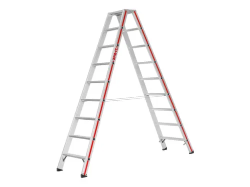 trapladder,beide zijden,2x9treden,Stand H 1,61m,balk L 2,28m,aluminium