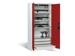 acculaadkast 1950x930x500mm 15stekkerdozen 230V ventilator fr. RAL3002