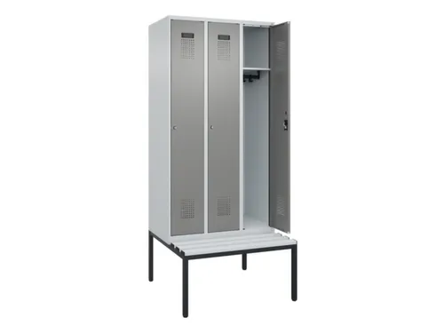 locker met bank,HxBxD 2120x900x815mm,3vak,vak B 300mm,cilinderslot