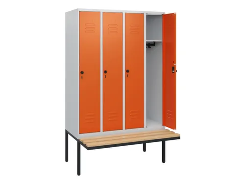 locker met bank,HxBxD 1950x1200x815mm,4vak,vak B 300mm,draaigrendel