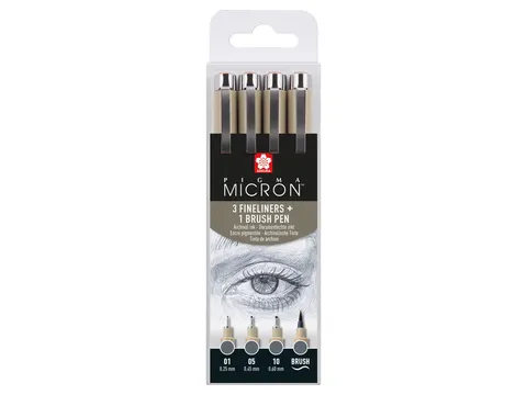 Fineliner Sakura Pigma Micron koelgrijs set 4 maten