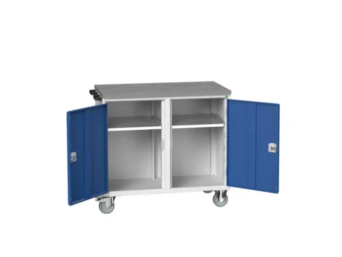 montagetafel 980x1050x600mm linoleumblad 2 kasten front RAL5010
