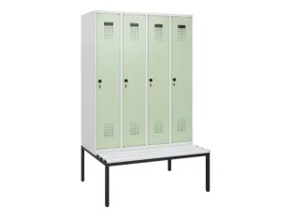 locker met bank,HxBxD 1950x1200x815mm,4vak,vak B 300mm,draaigrendel - 2