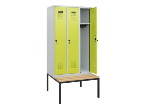 locker met bank,HxBxD 1950x900x815mm,3vak,vak B 300mm,draaigrendel