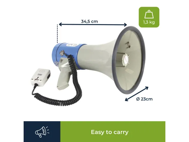 Megafoon met schouderriem 25 W Sirene, spreekfunctie, fluittoon