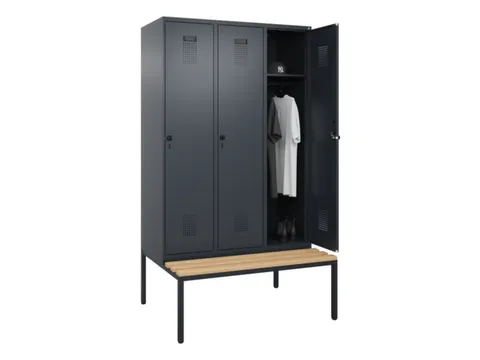 locker met bank,HxBxD 2120x1200x815mm,3vak,vak B 400mm,draaigrendel