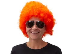 Oranje pruik met krullen