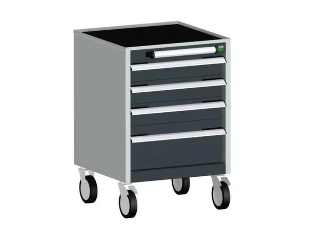 ladekast verrijdbaar 780x525x525mm 4laden RAL7035 front RAL7016
