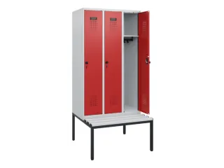 locker met bank,HxBxD 1950x900x815mm,3vak,vak B 300mm,draaigrendel - 1