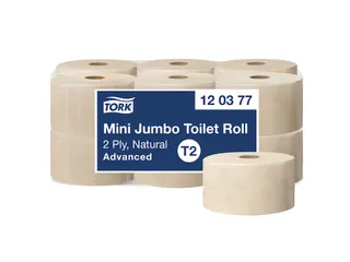 Toiletpapier Tork T2 Advanced jumbo klein 2-laags 170m naturel 120377 - 1