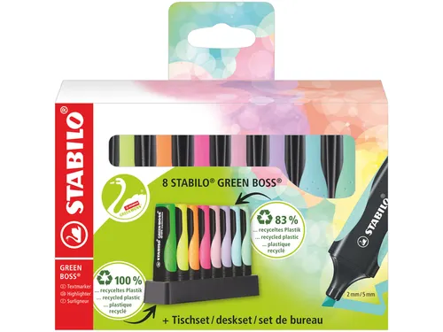 Markeerstift STABILO GREEN BOSS 6070/8 pastel assorti deskset à 8st