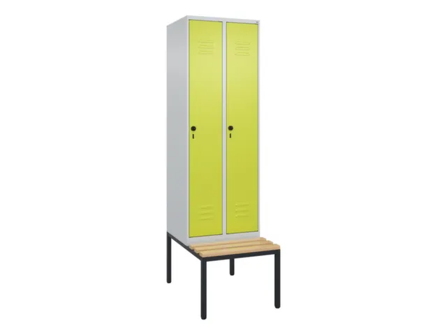 locker met bank,HxBxD 2120x600x815mm,2vak,vak B 300mm,draaigrendel