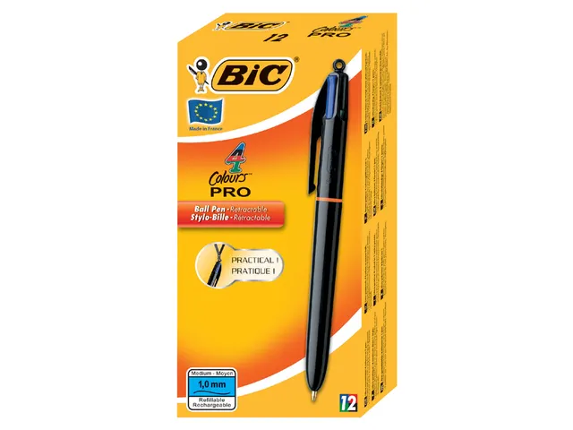 Balpen Bic 4kleuren Pro met ring medium zwart