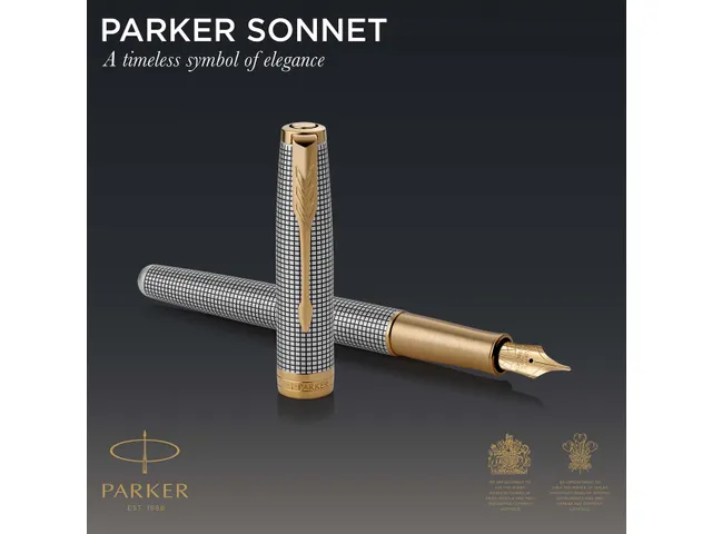 Parker Sonnet vulpen Chiselled Silver GT Fijne punt in Giftbox