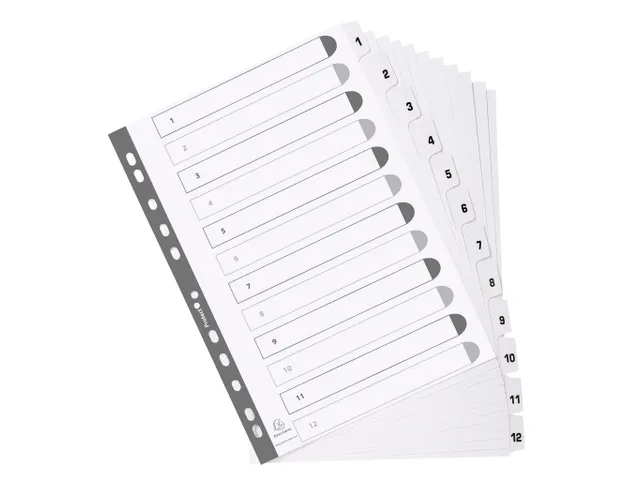 Bedrukte tabbladen A4 geplastificeerde tabs 12-delig 1-12 Wit
