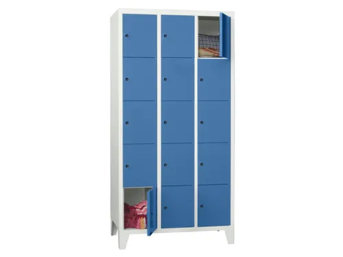 lockerkast,HxBxD 1850x900x500mm,3x5vakken,RAL7035,front RAL5012