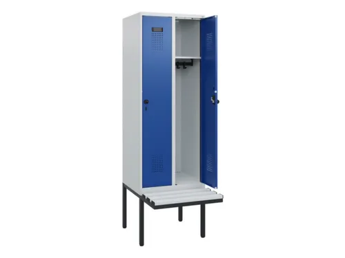 locker met bank,HxBxD 1950x600x815mm,2vak,vak B 300mm,draaigrendel