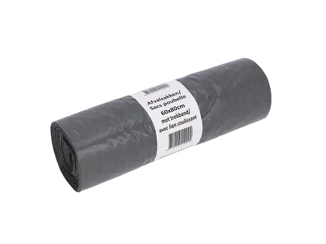 Afvalzak Cleaninq 60x80cm LDPE recycled T30 60 Liter trekband grijs