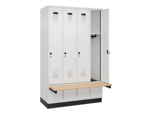 locker met bank,HxBxD 1950x1200x815mm,4vak,vak B 300mm,draaigrendel
