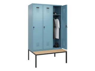 locker met bank,HxBxD 2120x1200x815mm,3vak,vak B 400mm,draaigrendel - 1